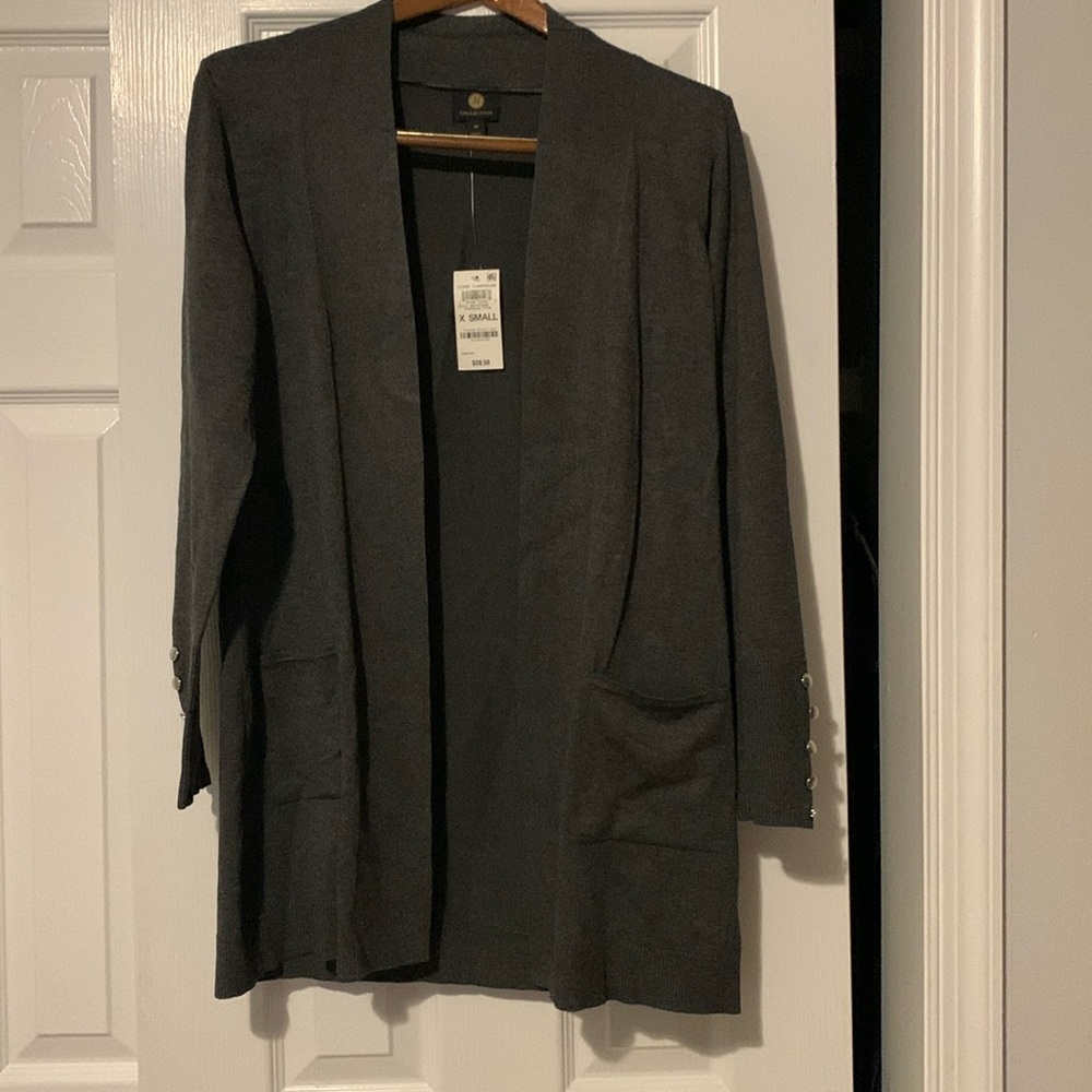 JM Collection Dark Gray Long Open Front Cardigan Size XS NWT